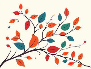 Colorful decorative autumnal branch featuring leaves in various shades and beautiful arrangement 