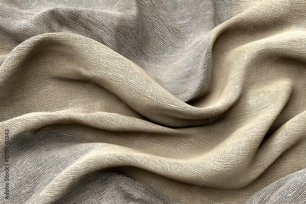 Poster close-up of a luxurious and elegantly draped beige fabric with a textured surface, showcasing the in