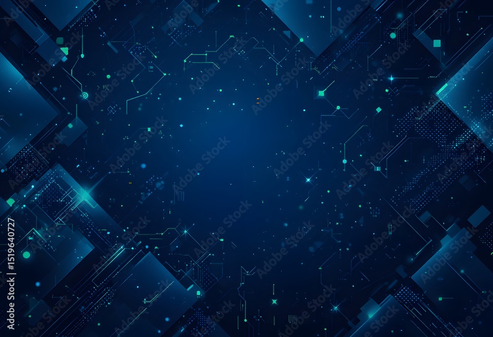 Poster digital tech backdrop image, abstract geometry shapes, dark blue and neon green pattern design. suit