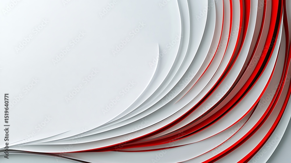 Wall mural minimal abstract composition with curved ultra-thin red lines on a white to light gray gradient back