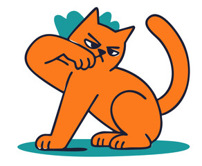 Cats illustration, colorful minimalist style, mid-century modern, childlike shapes, whimsical character design, no outlines, solid colors, stylized proportions