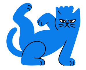 Cats illustration, colorful minimalist style, mid-century modern, childlike shapes, whimsical character design, no outlines, solid colors, stylized proportions