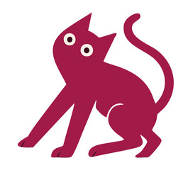 Cats illustration, colorful minimalist style, mid-century modern, childlike shapes, whimsical character design, no outlines, solid colors, stylized proportions
