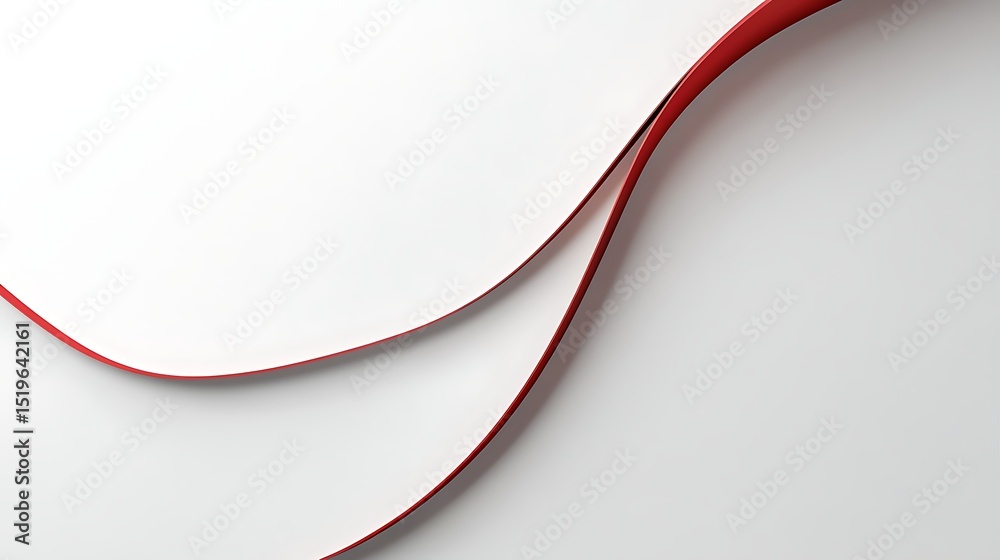 Wall mural minimal abstract composition with curved ultra-thin red lines on a white to light gray gradient back
