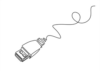 Ethernet network cable One line drawing on white background. One Continuous line of LAN connection cable. Plugging ethernet cable in linear style. Hand drawn one line vector. Editable stroke