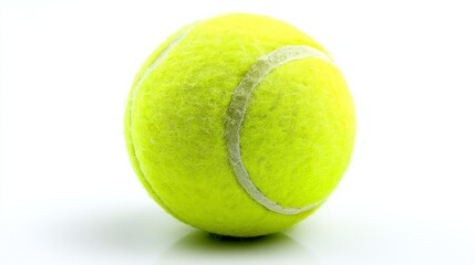 Closeup of a vibrant yellow tennis ball on clean white background, study in contrast and simplicity