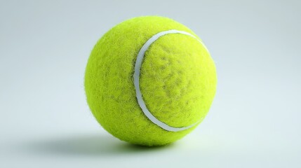 Dynamic closeup of a tennis ball, bright yellow with striking white stripe bright
