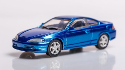 Shiny red toy car on a pristine white background, studio photograph red