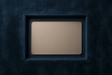 Square frame with a gold border sits in a blue background