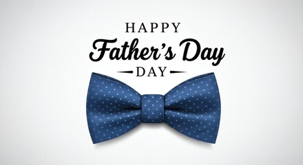 Happy Father's Day with a blue polka dot bow tie on a white background