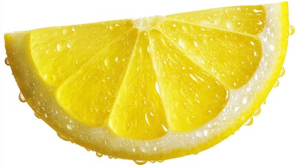 Vibrant yellow lemon slice, closeup of fresh citrus fruit pulp and segments closeup