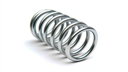 Intricate closeup, stainless steel spring isolated on white for industrial applications