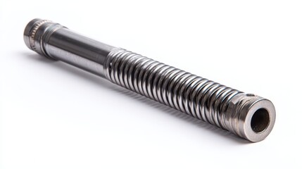 Detailed closeup of a stainless steel threaded bolt on white background for industrial applications