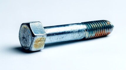 Closeup studio shot of a metal bolt on white background, detailed macro photography