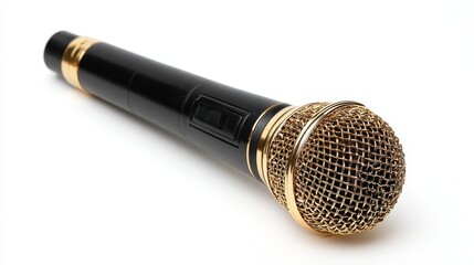 Professional microphone on white background, highquality audio recording for podcasts, broadcasting, and music