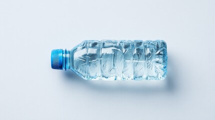 Closeup of bluecapped plastic bottle on white, study in hydration, recycling, and waste reduction