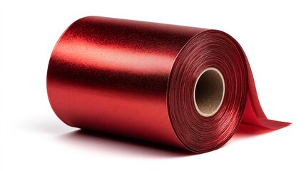 Vibrant red foil roll on white, captivating closeup for creative projects red
