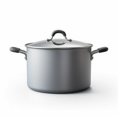An isolated, ultra-detailed photograph of gray saucepan on a white background, realistic photography