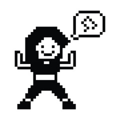 Fototapeta premium Cartoon cute pixel character woman exercises training dance lifestyle music decoration life style 8 bit female girl dance with music game 8bit fitness isolated PNG vector.