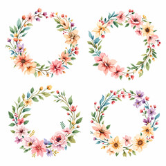 Set Floral Wreath Watercolor on transparent background
