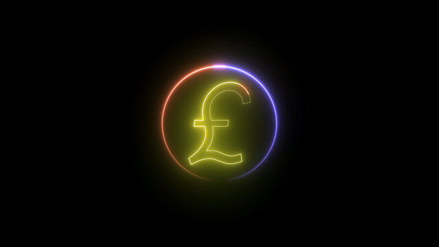 Neon Pound Symbol Glowing within a Circular Frame on a Black Background vibrant yellow pound