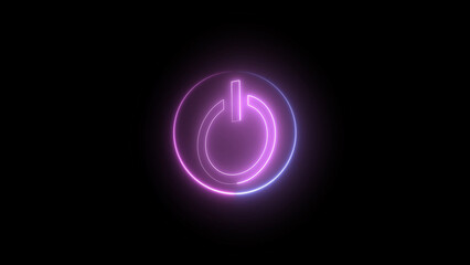 Glowing Neon Power Button Icon on Black Background with Pink and Blue Light vibrant glowing