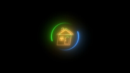 Neon House Icon with Circular Gradient on Black Background Minimalist and Modern Aesthetic minimalist neon