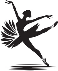 Ballet dancer silhouette with graceful, flying bird wings vector illustration