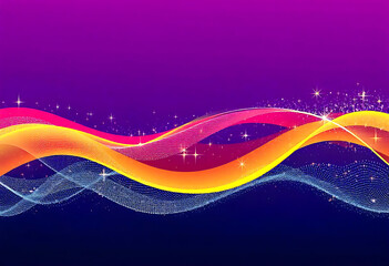 Abstract dynamic colorful wavy lines and sparkles on a dark purple background
