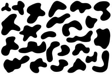 Organic nature spot blob shape, abstract amoeba spot, irregular fluid element set. Simple flat abstract splodge graphic design element. Vector illustration isolated on white background.