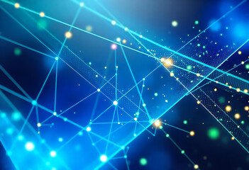 Abstract illustration of connected data points and lines forming a network on a blue background