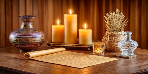 A candlelit desk with parchment charting medieval productivity symbols