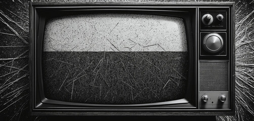Broken TV with stipple interference lines and noise-layered grunge look
