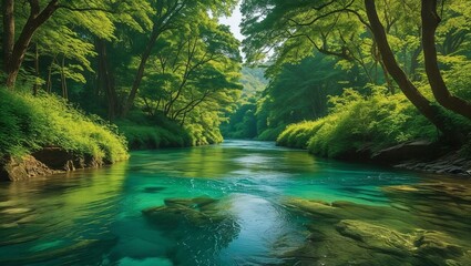 Obraz premium green leaves in the forest