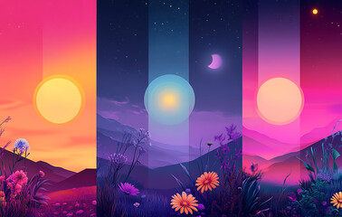 Vibrant Sunrise & Sunset Landscapes Digital Art Series