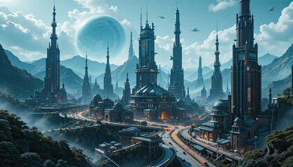 An artificial intelligence-generated futuristic city on a different planet