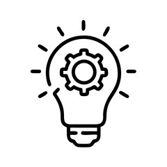 Lightbulb with gear inside and radiating lines representing a bright idea concept symbol image