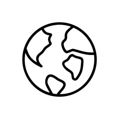 A simple outline drawing of a globe with continents displayed in black and white coloring style design