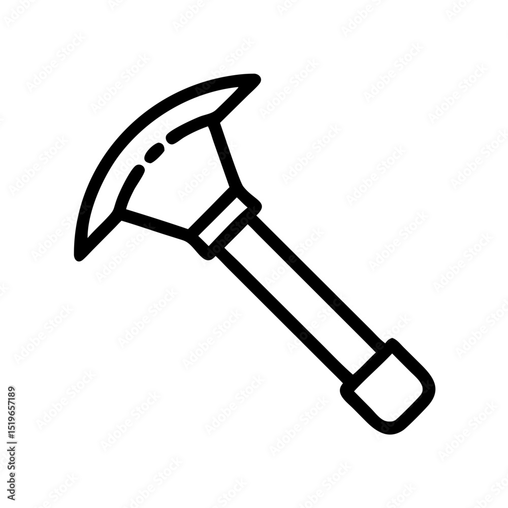 Poster simple graphic showing a black outline of a pickaxe tool with a handle on a white background design