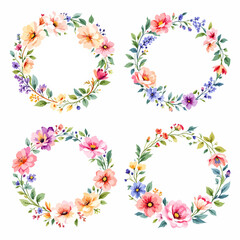 Set Watercolor Summer Floral Wreath, Summer Wreath Clipart Watercolor