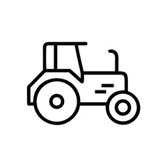 A simple outline drawing of a farming vehicle with a cab and large rear wheels shown sideways