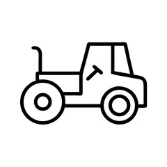 Simple line drawing of a farming vehicle with large wheels and a steering wheel inside the cabin