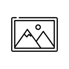 Framed landscape drawing showcasing mountains and a sun in a minimalist style aesthetic design look