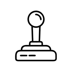 A simple graphic of a classic arcade joystick with a round handle and a rectangular base design element
