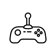 A single black outline of a joystick device with buttons and a stick on a white plain background