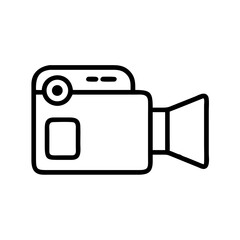 Simple representation of a camcorder with viewfinder and lens depicted in a minimalist style outline