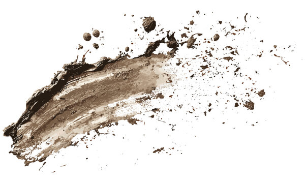 Soil splatter drops isolated on white, vector illustration, mud stains, messy dirt, natural texture, environmental impact, splash of soil, earth debris, organic dirt particles.