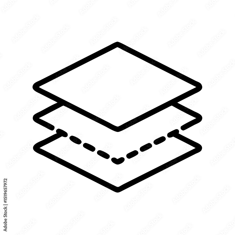 Poster Three stacked square shapes with a dashed line in the middle, creating a layered appearance of objects