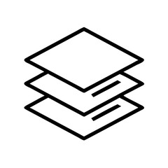 A depiction of three stacked square shapes with a simple outline design on a white background plain view