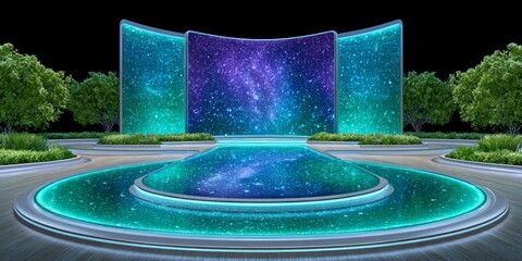 a futuristic milestone celebration scene with holographic displays and AI-generated recognition effects
